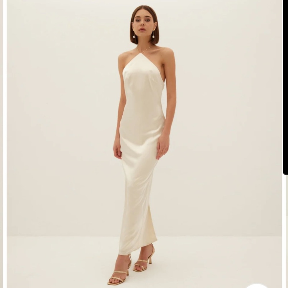 HERVANR Aubrey Satin Halter Dress - Buttermilk Ivory
